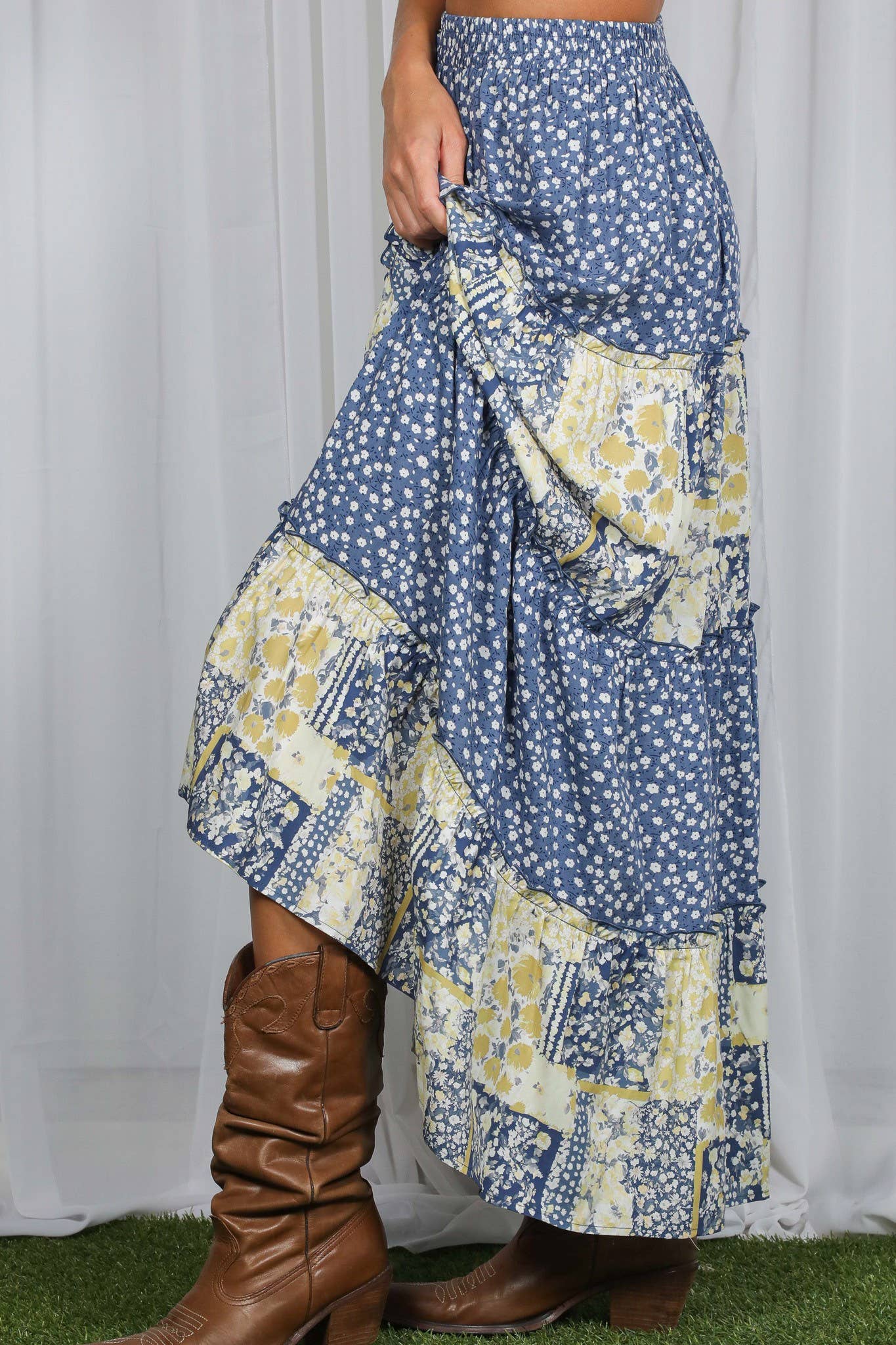 Patchwork Floral Print Boho Skirt - Image 3