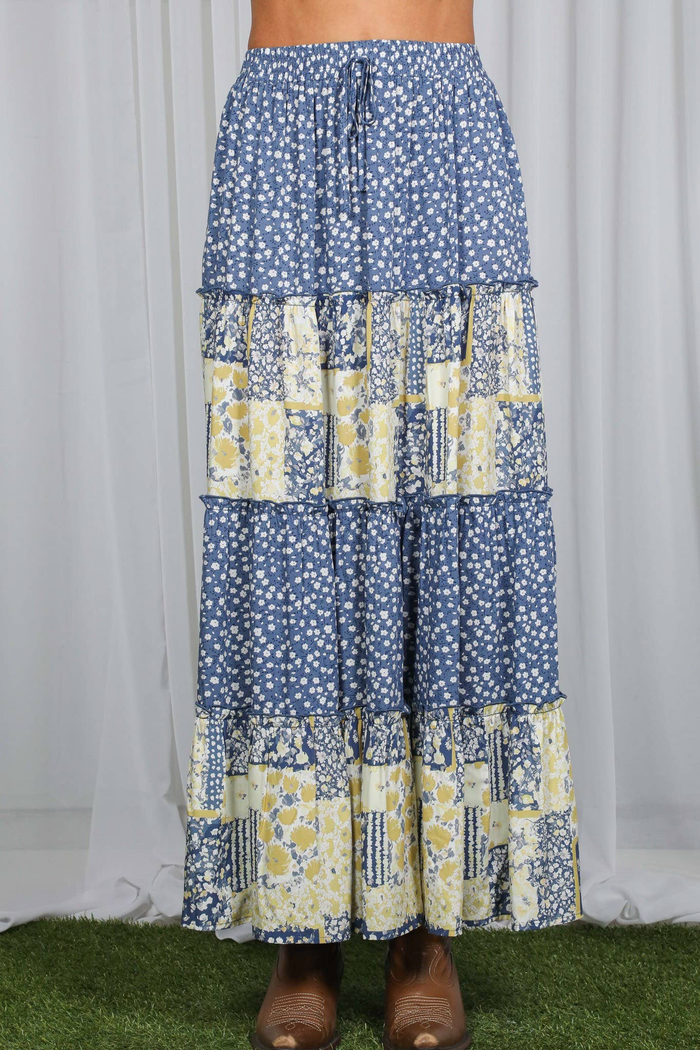 Patchwork Floral Print Boho Skirt - Image 4