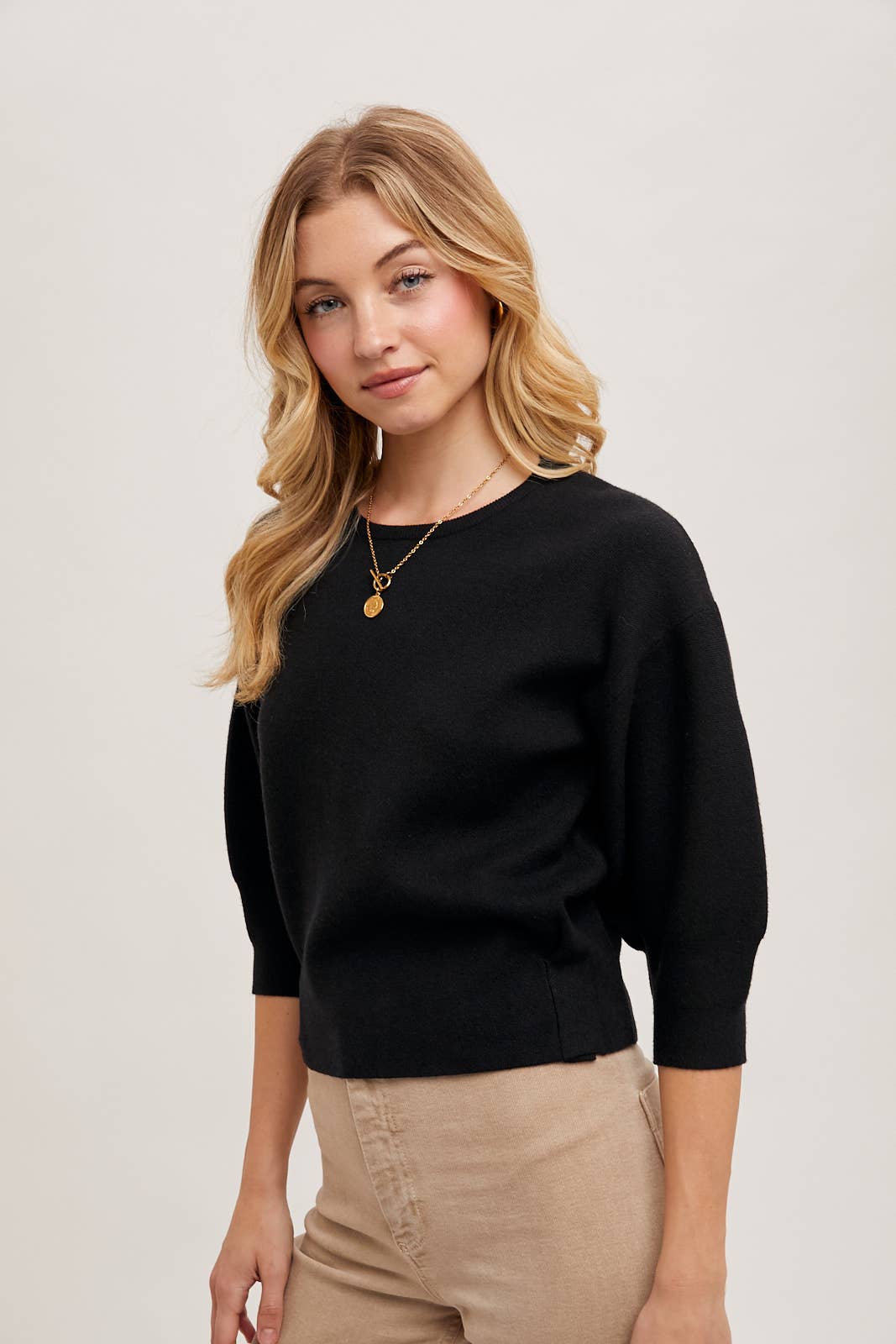 Black Puffed Sleeve Sweater - Image 3