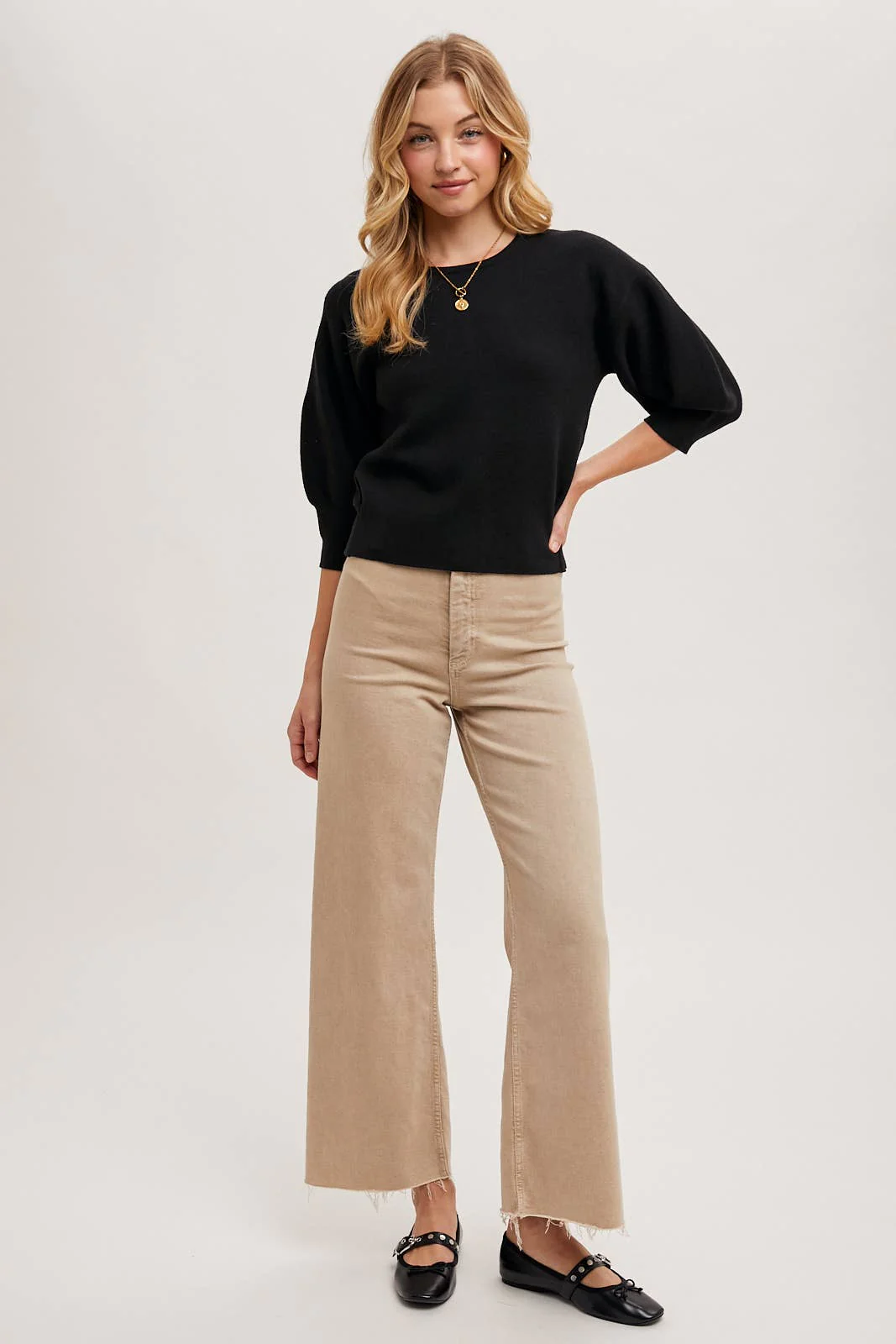 Black Puffed Sleeve Sweater - Image 7