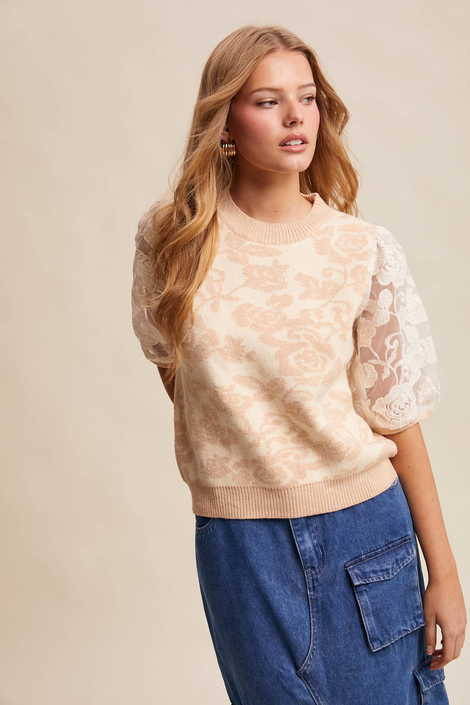 Rose Embroidered Contrast Knit Top - Image 3