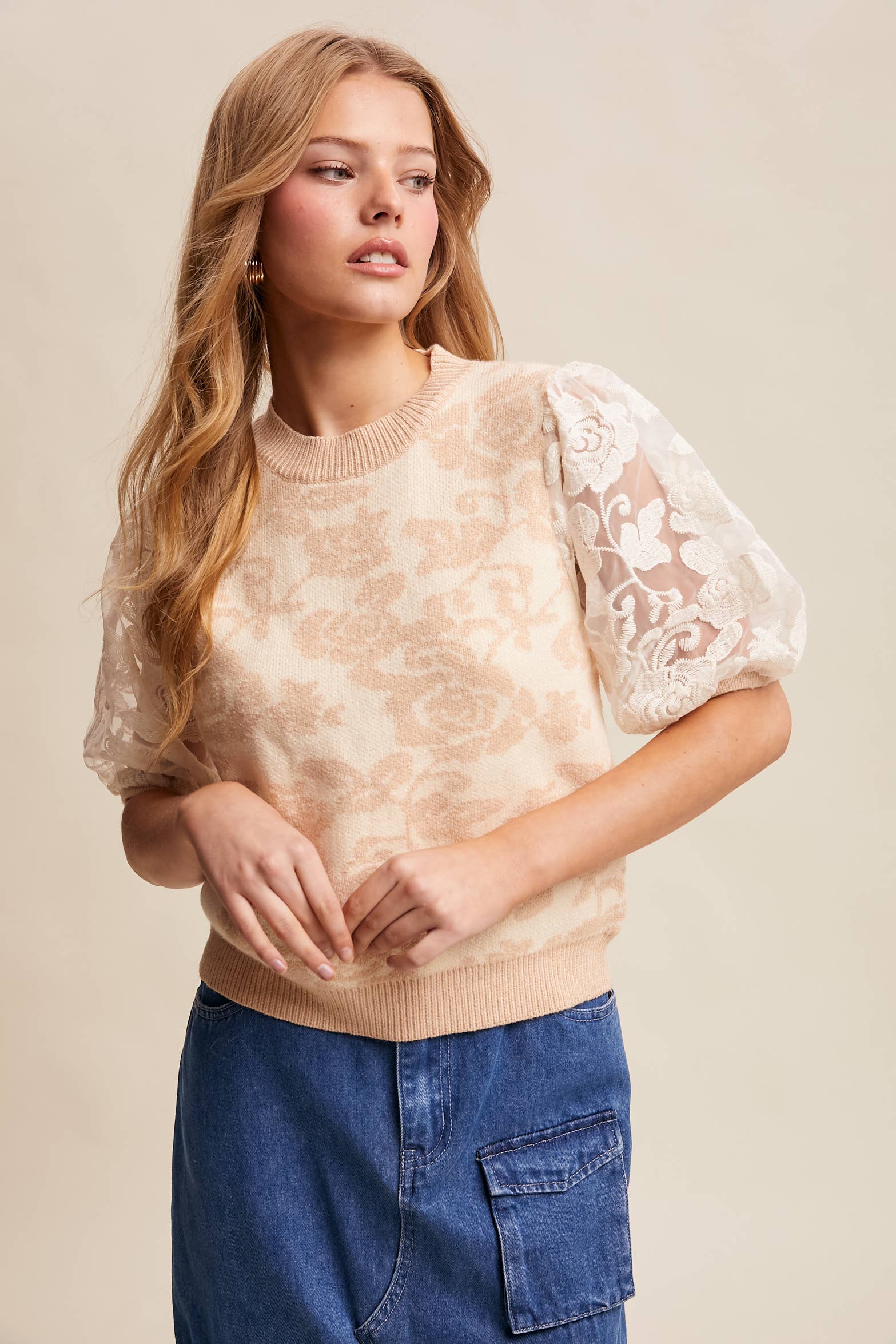Rose Embroidered Contrast Knit Top - Image 5