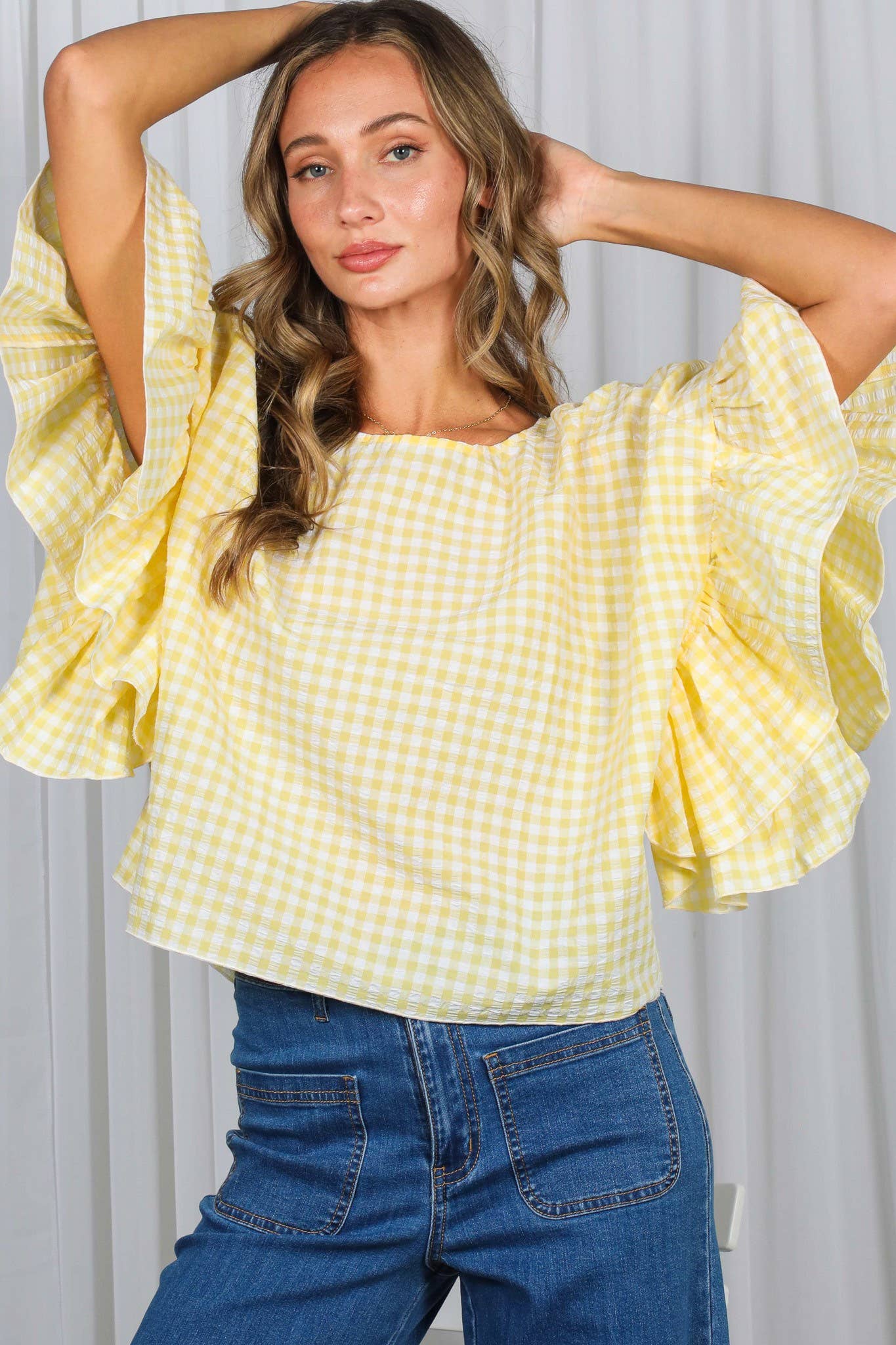Ruffle Sleeve Flowy Gingham Top - Image 8