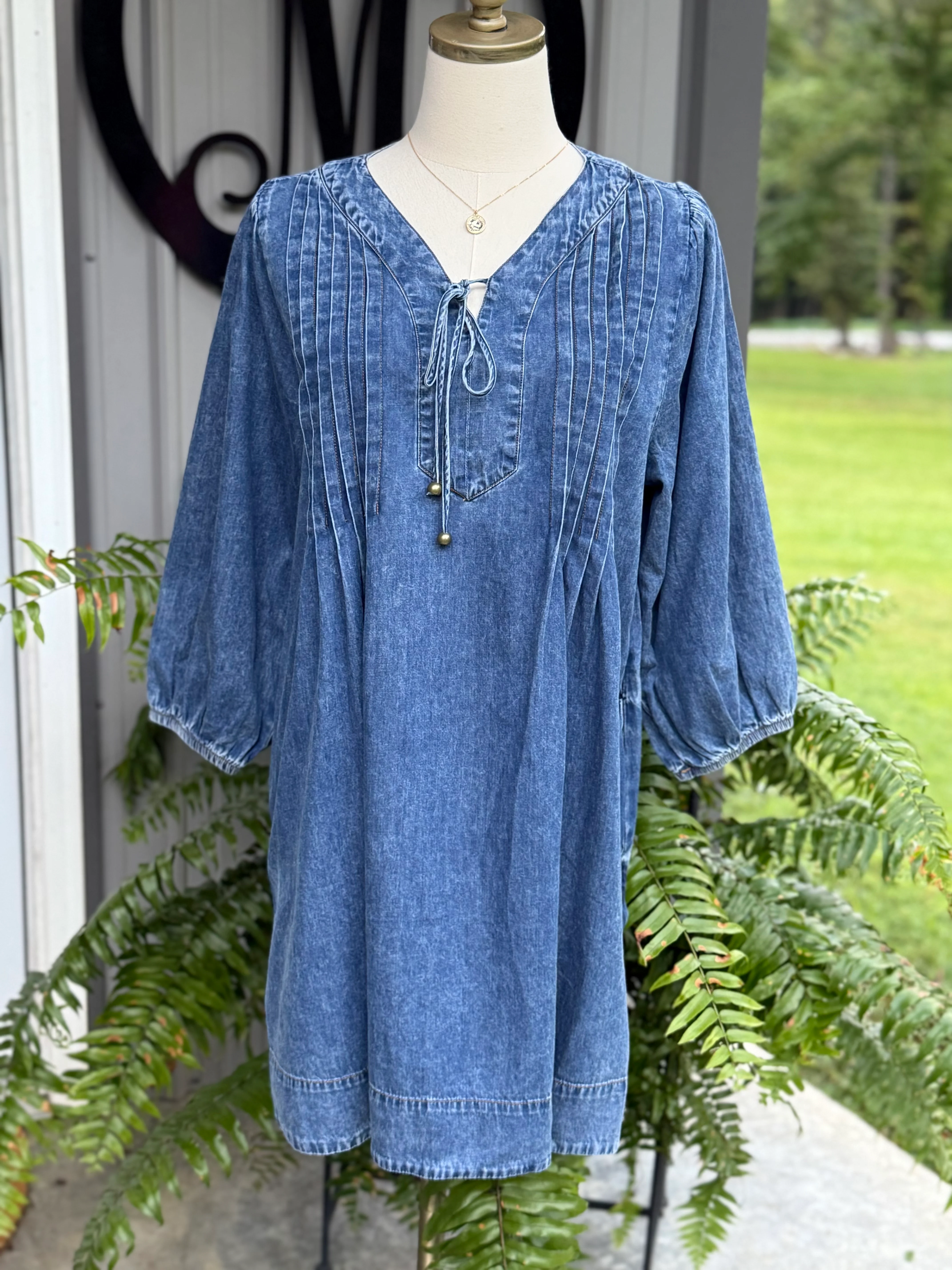 Sara Pleated Denim Dress - Image 3