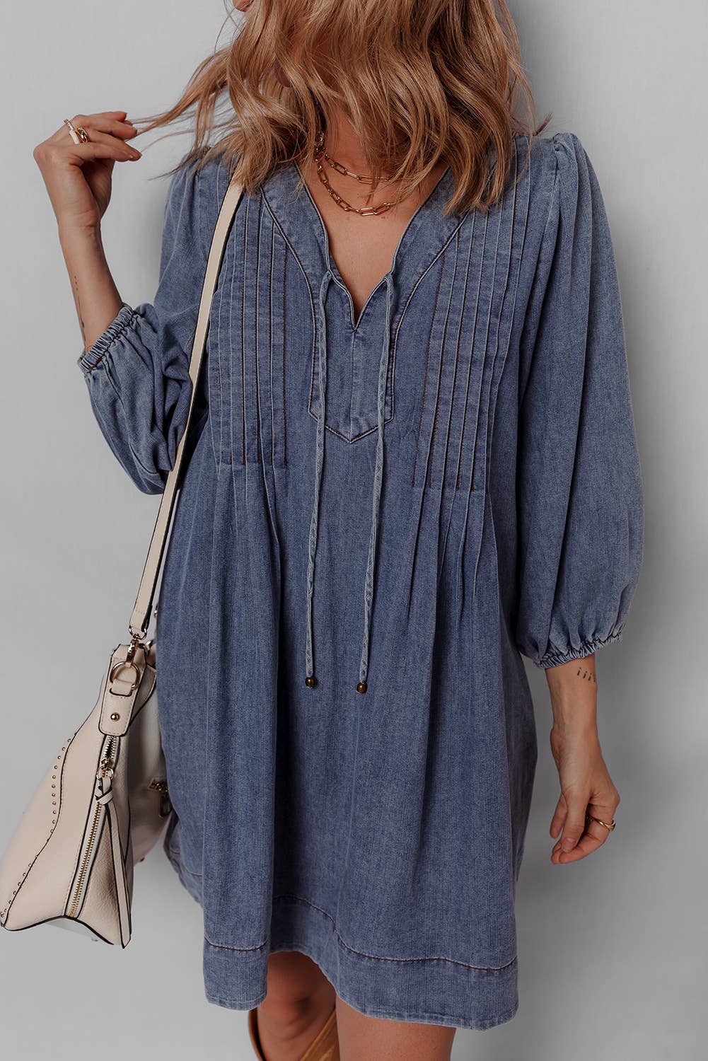 Sara Pleated Denim Dress - Image 4