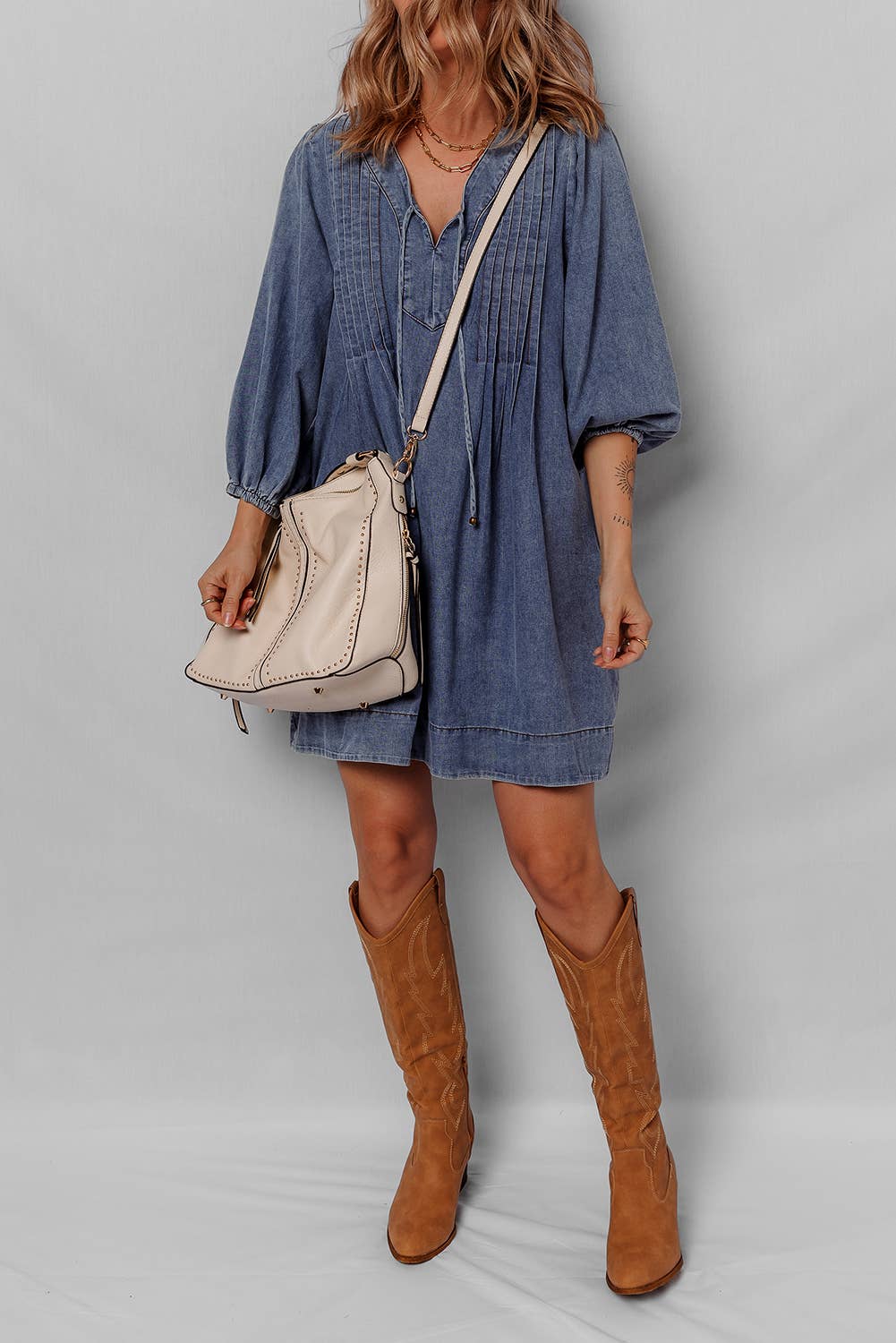 Sara Pleated Denim Dress - Image 8