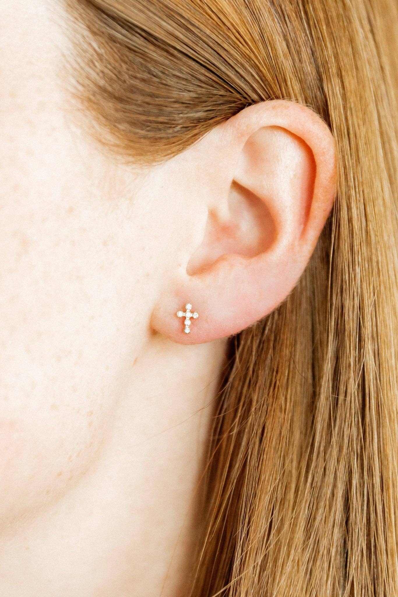 Screwback Stud Earrings - Clara Cross Gold Sparkle - Image 5