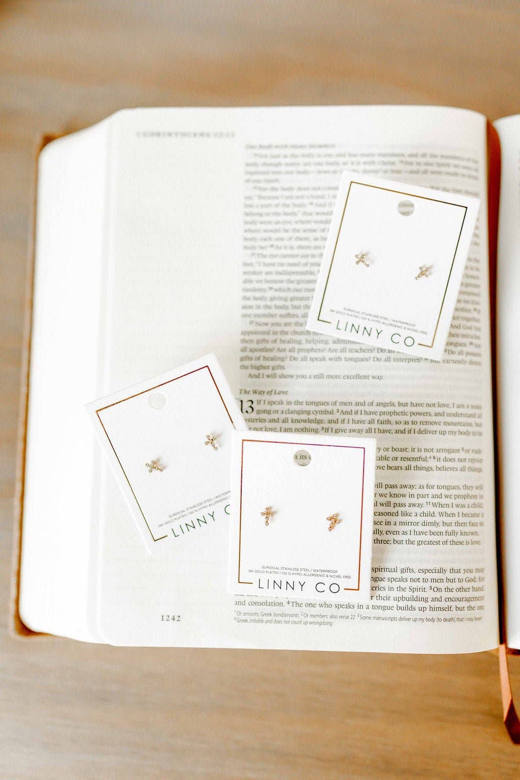 Screwback Stud Earrings - Clara Cross Gold Sparkle - Image 7