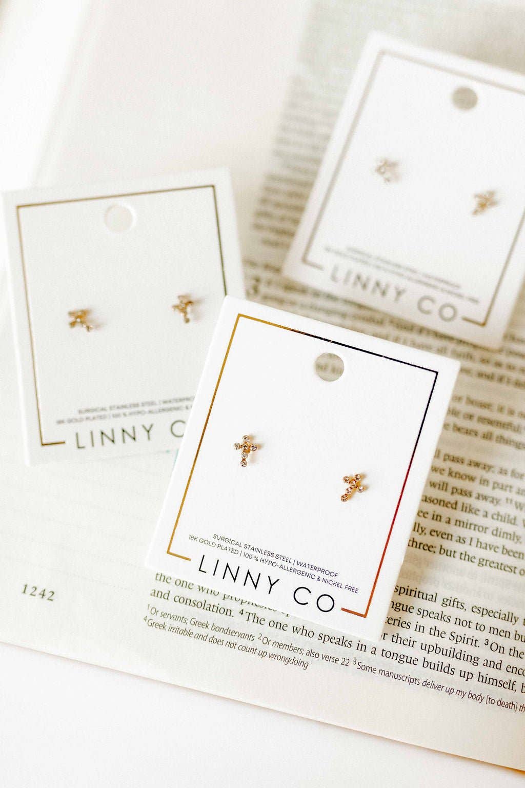 Screwback Stud Earrings - Clara Cross Gold Sparkle - Image 8
