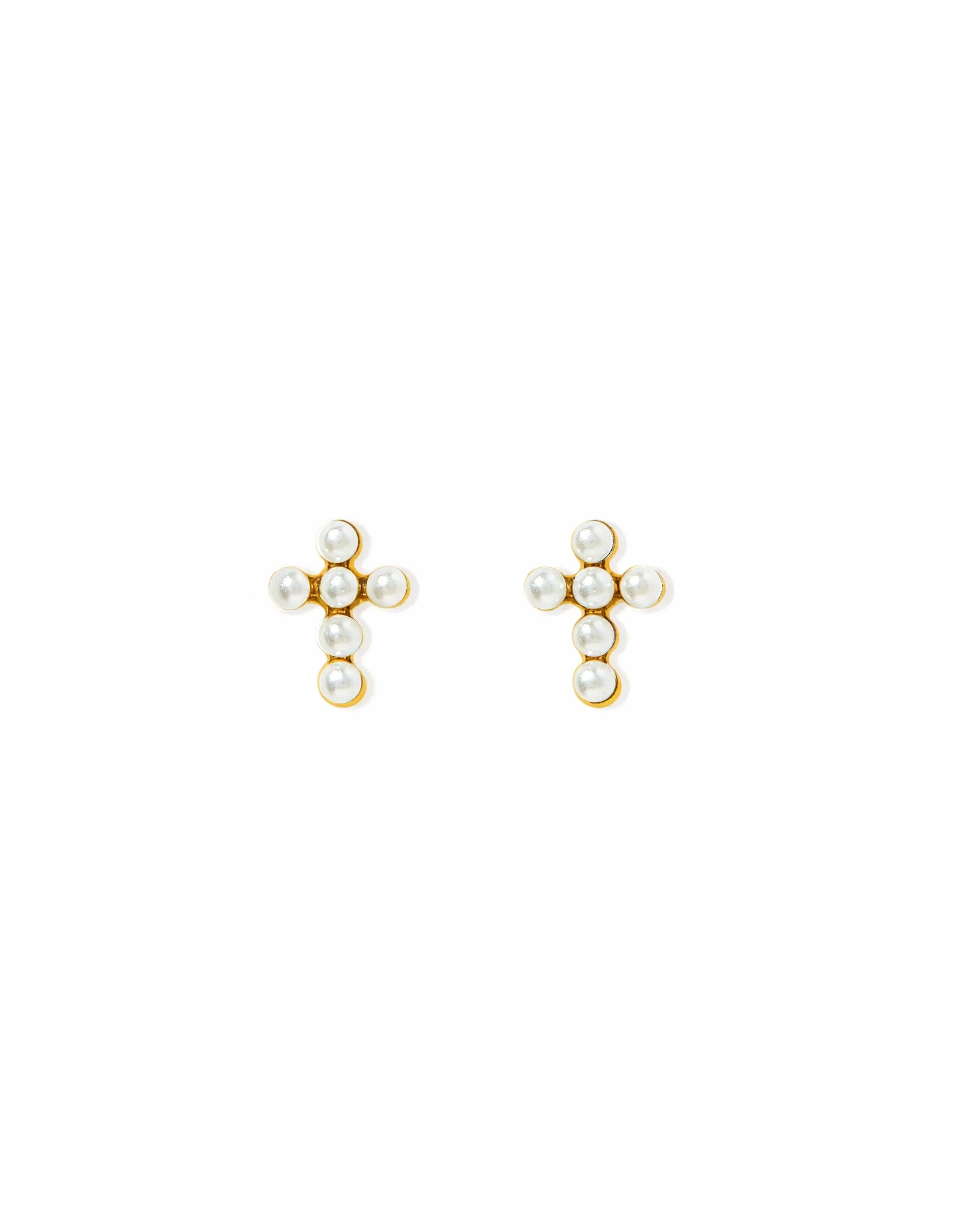 Screwback Stud Earrings - Clara Cross Pearl - Image 3