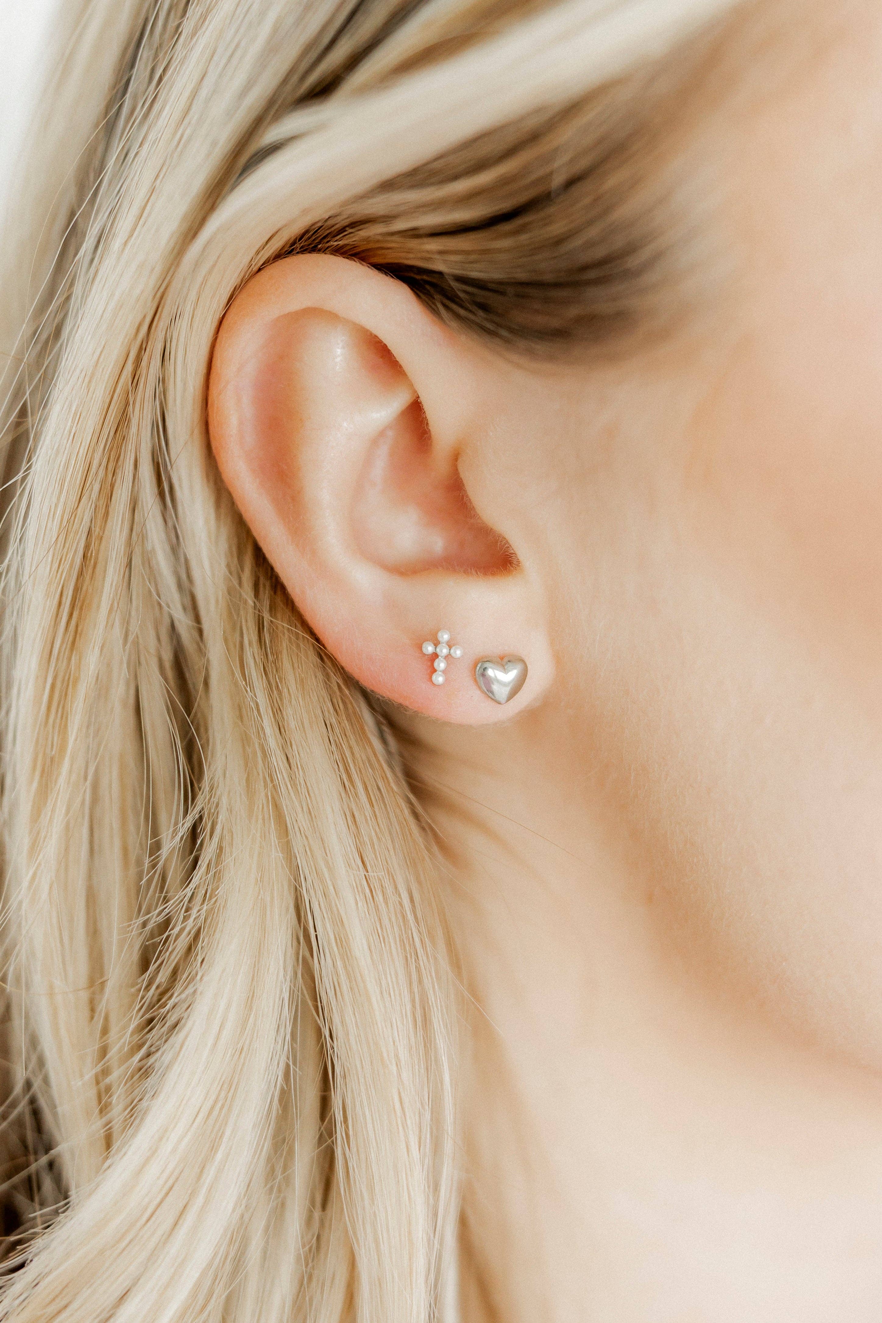 Screwback Stud Earrings - Clara Cross Pearl - Image 4