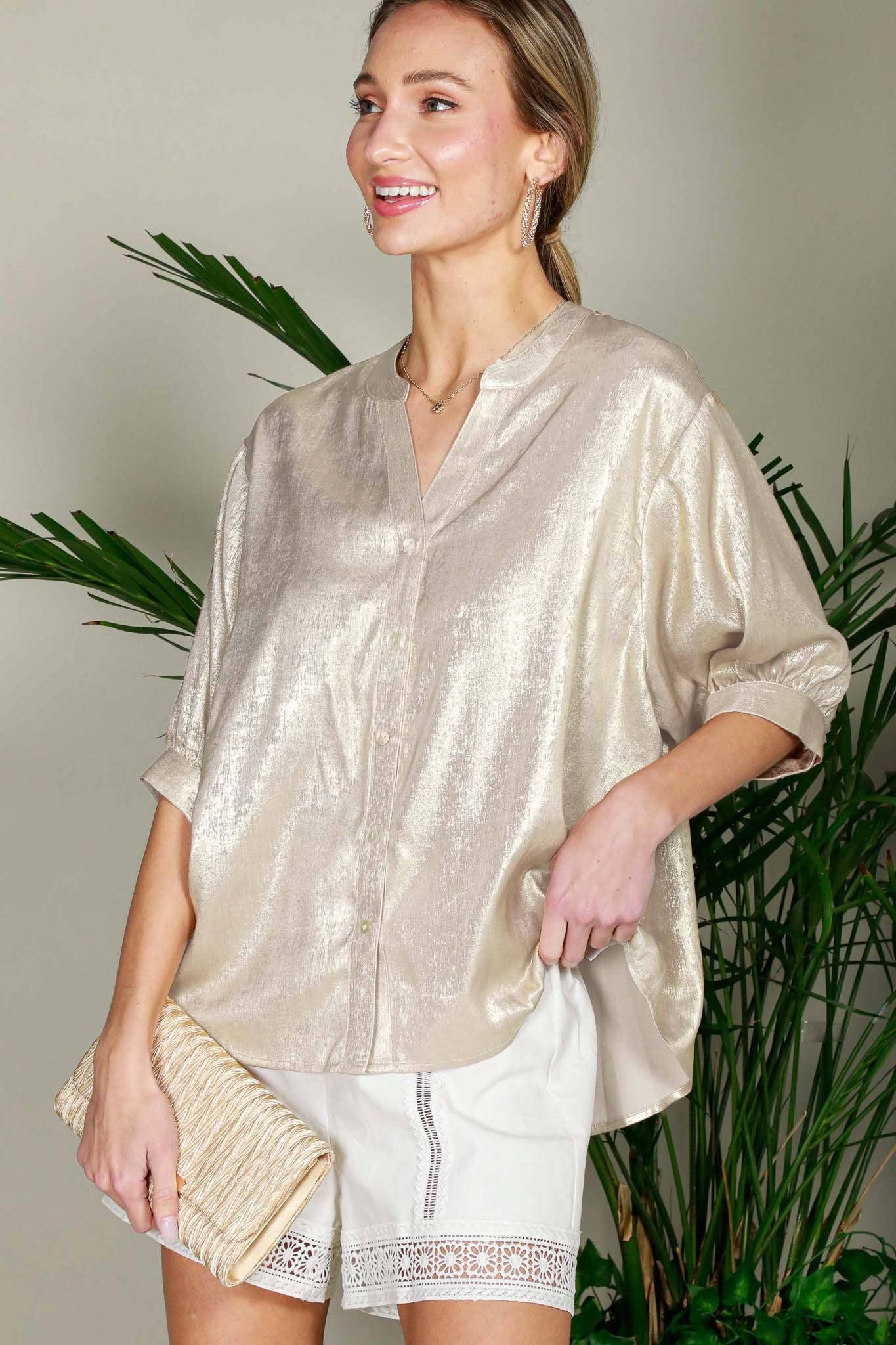 Shelly Metallic Woven Top - Image 2