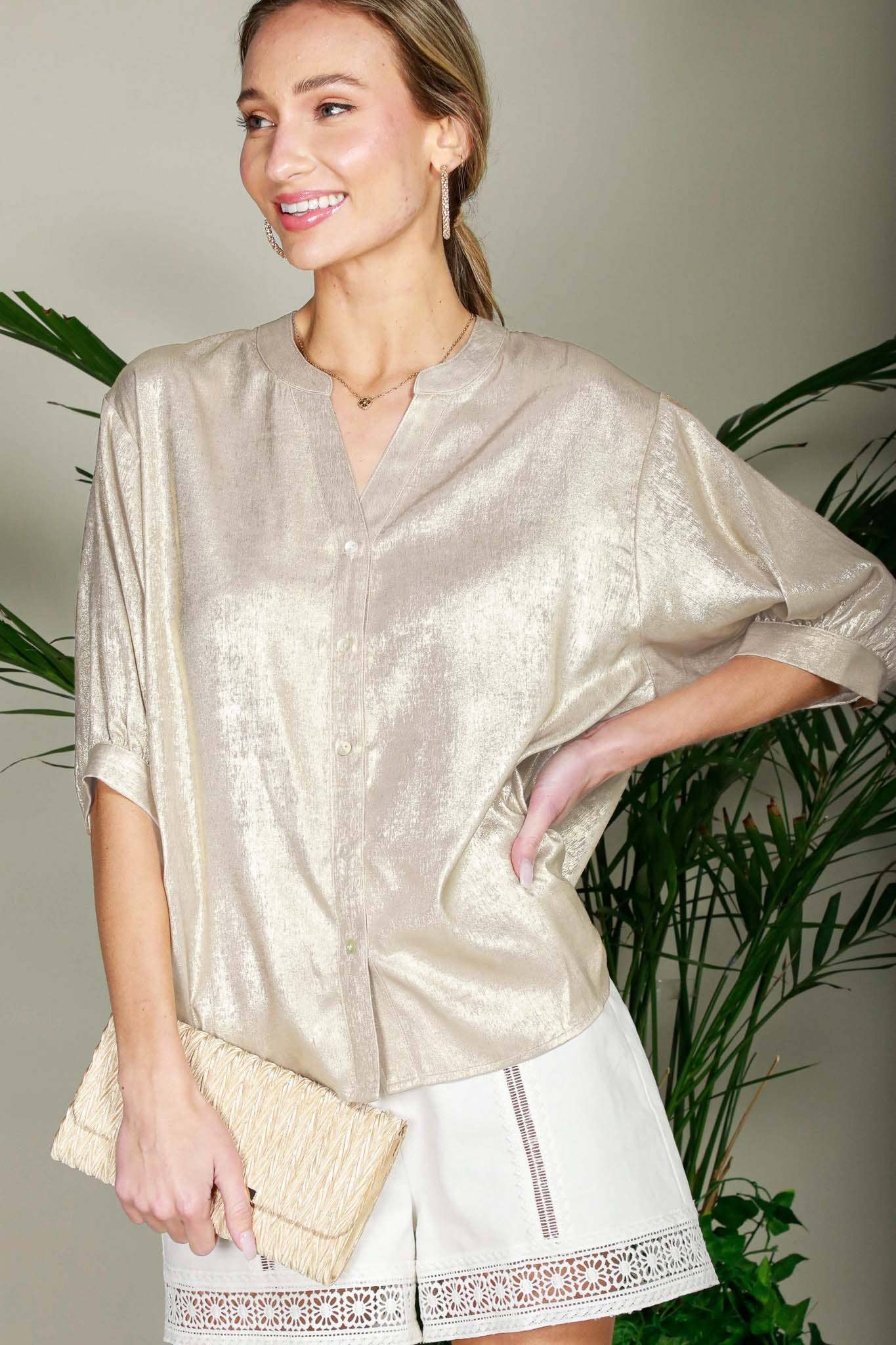 Shelly Metallic Woven Top - Image 3