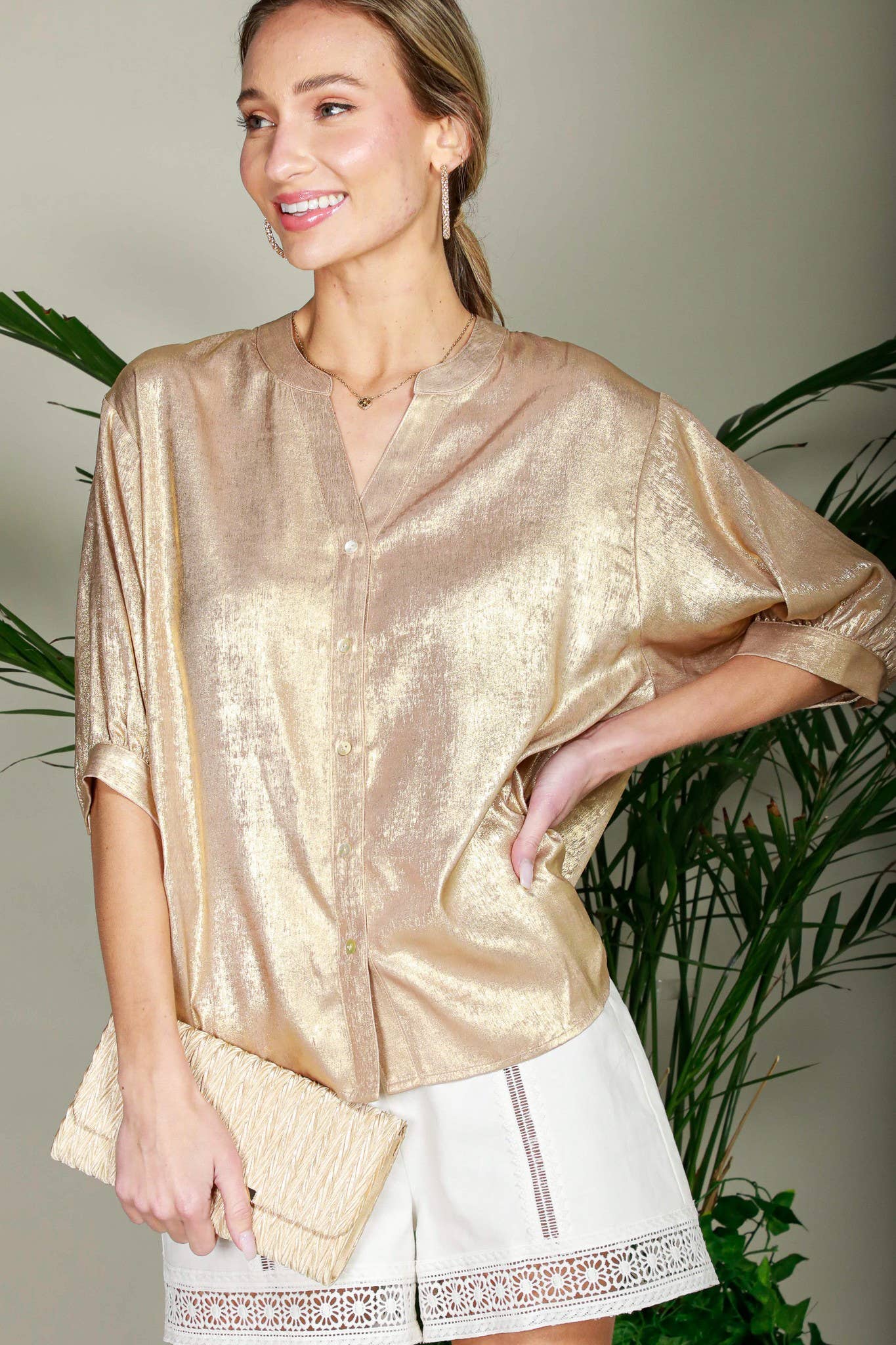 Shelly Metallic Woven Top - Image 6