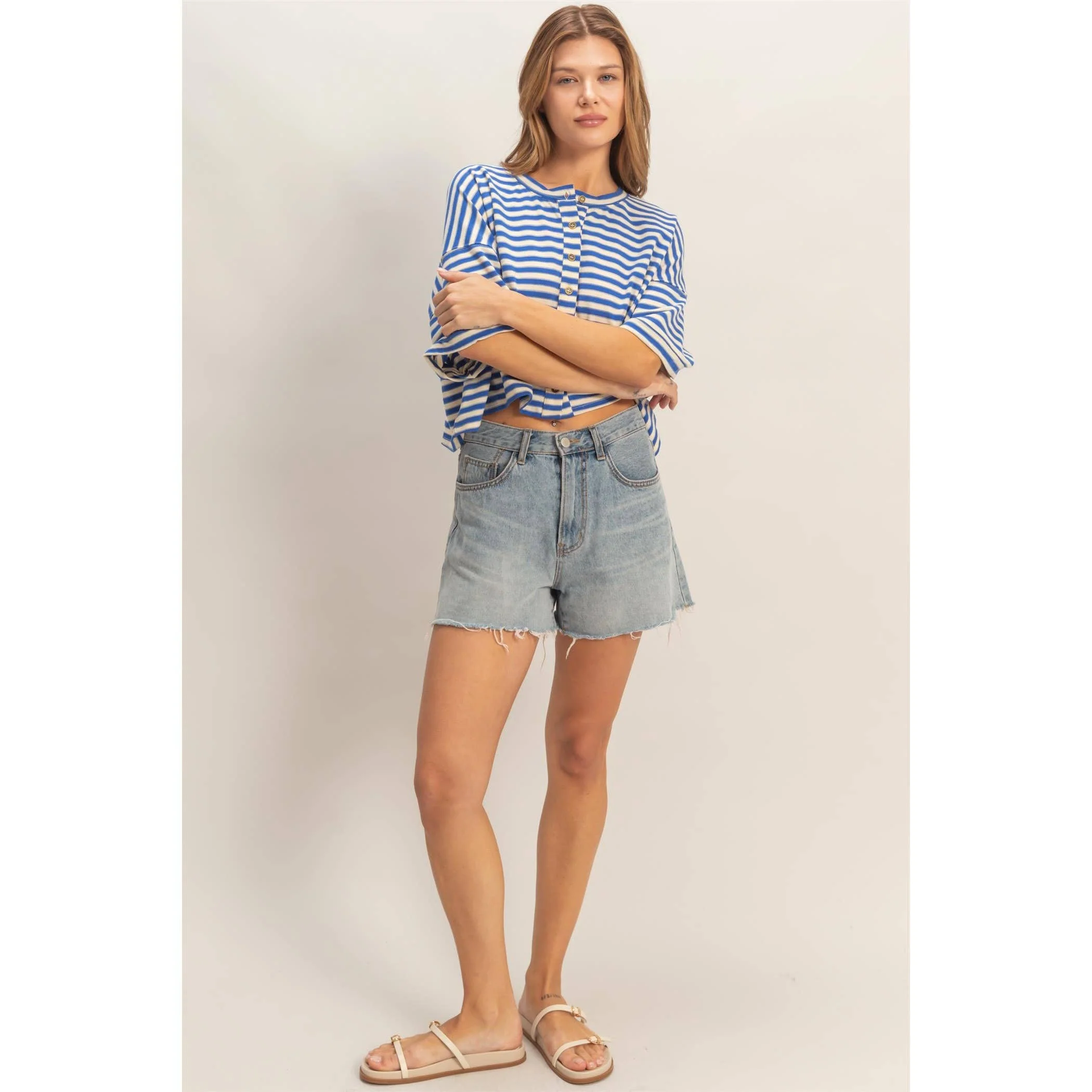 Jada Striped Henley Tee - Image 5