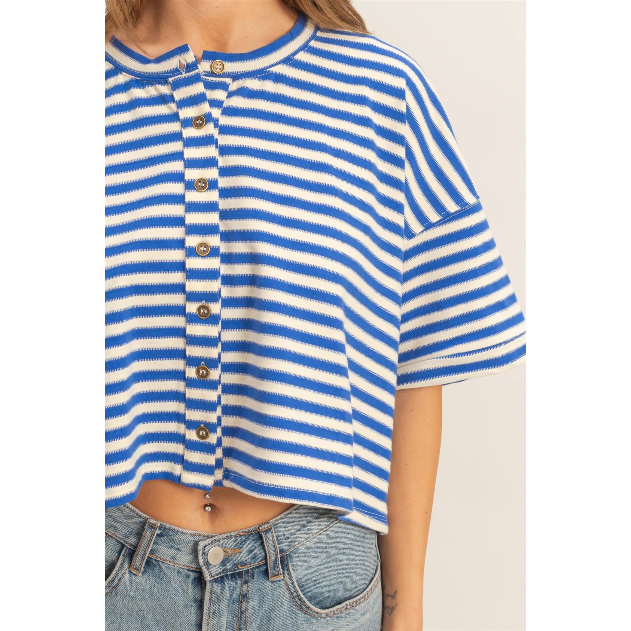 Jada Striped Henley Tee - Image 6