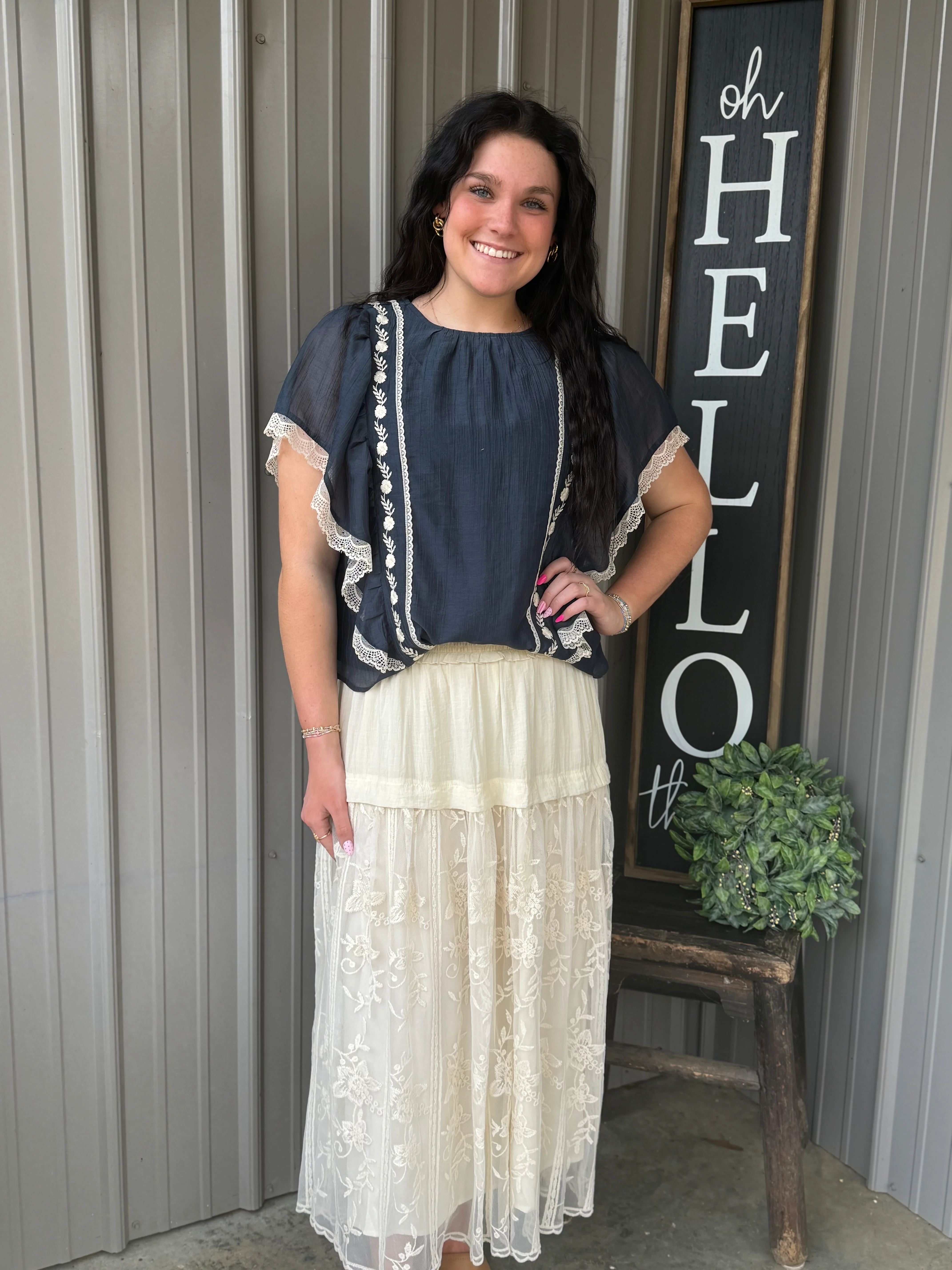 The Lace Trimmed Embroidered Top