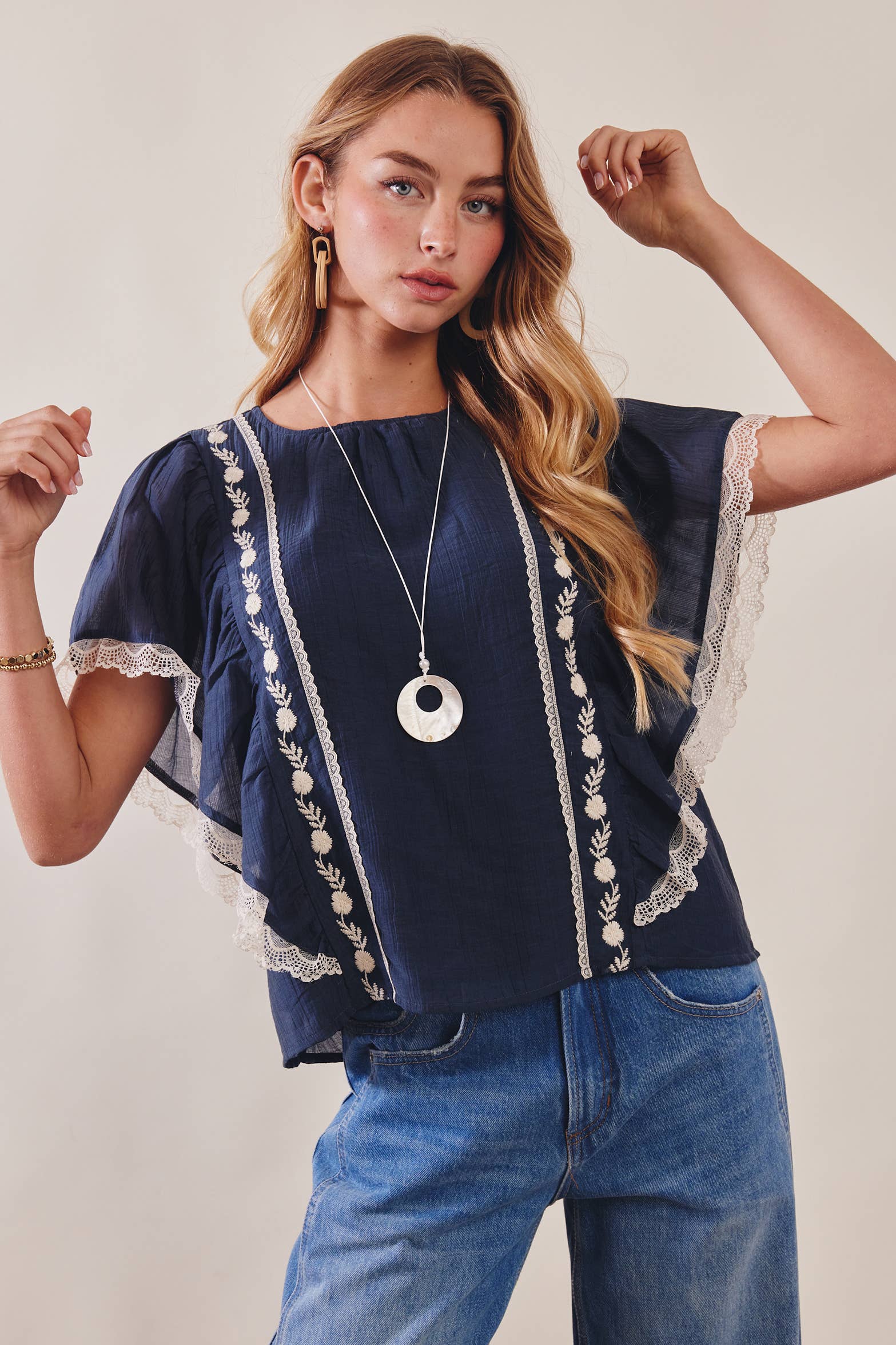 The Lace Trimmed Embroidered Top - Image 2