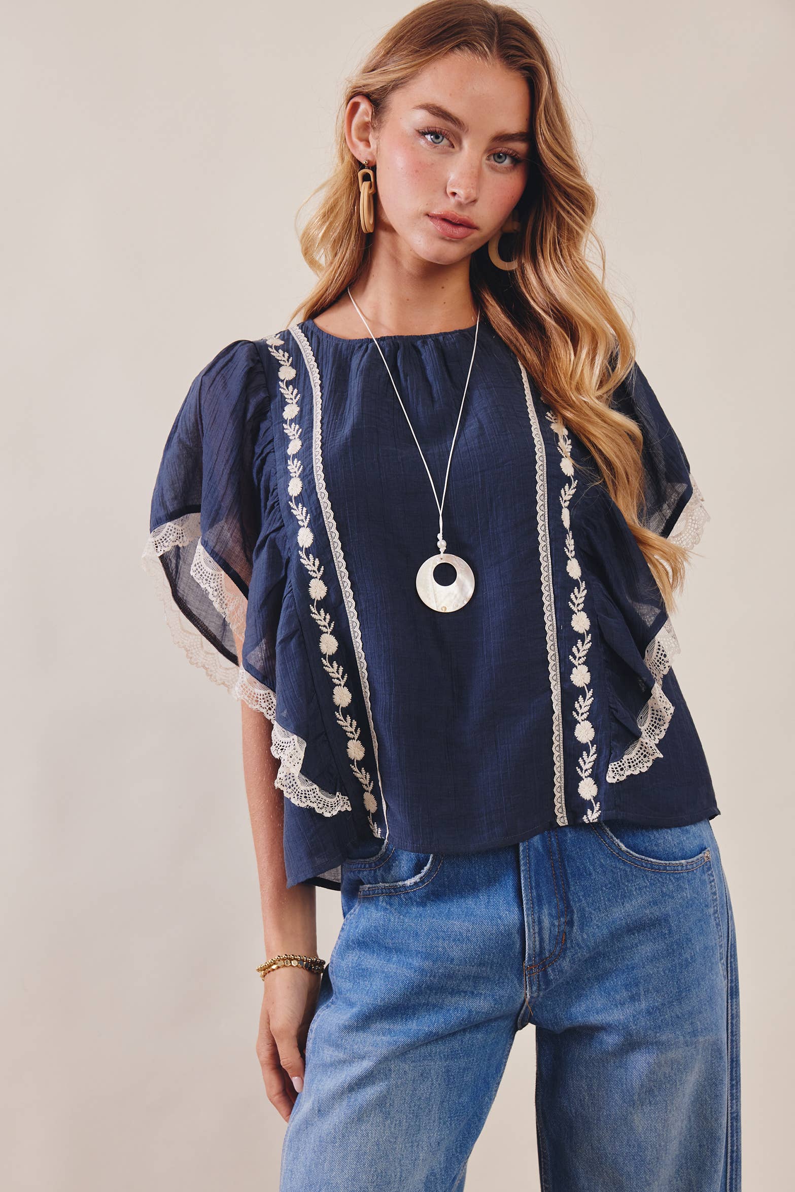 The Lace Trimmed Embroidered Top - Image 5