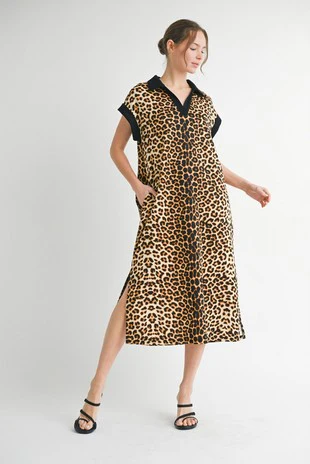 The Leopard Collared Midi Dress - Image 3