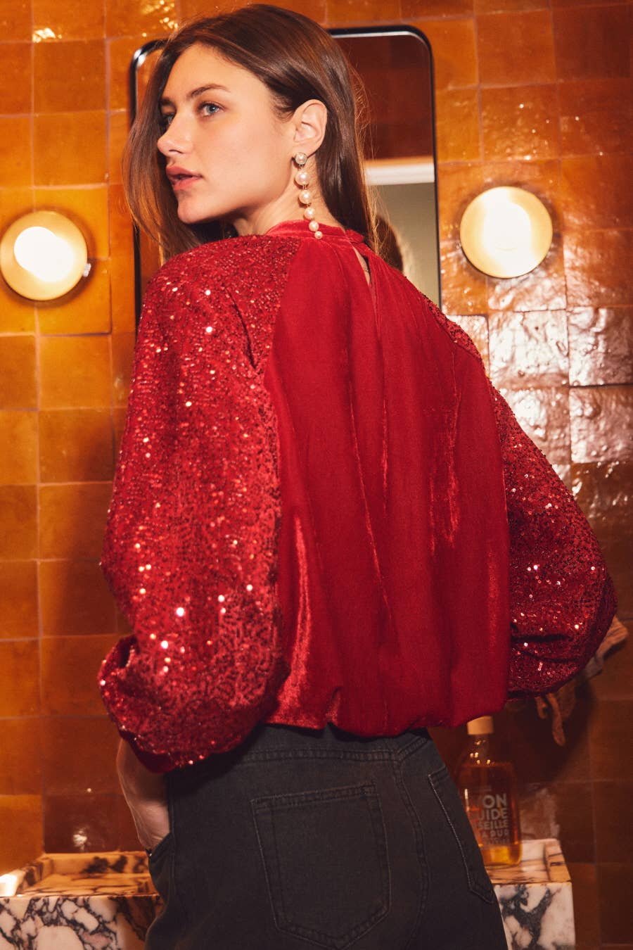Velvet Sequin Sleeve Blouse - Image 5