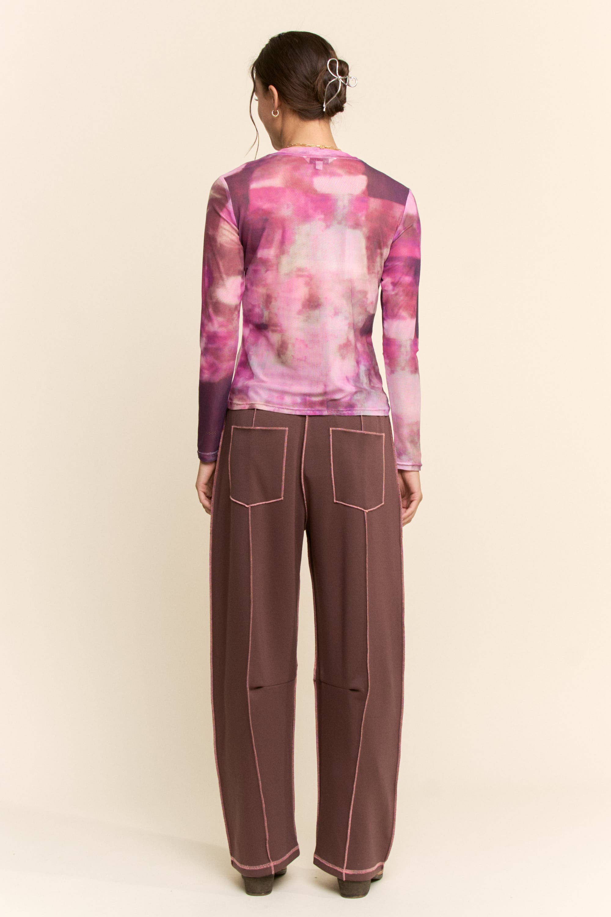 Mocha with Pink Trim Barrel Pants - Image 10