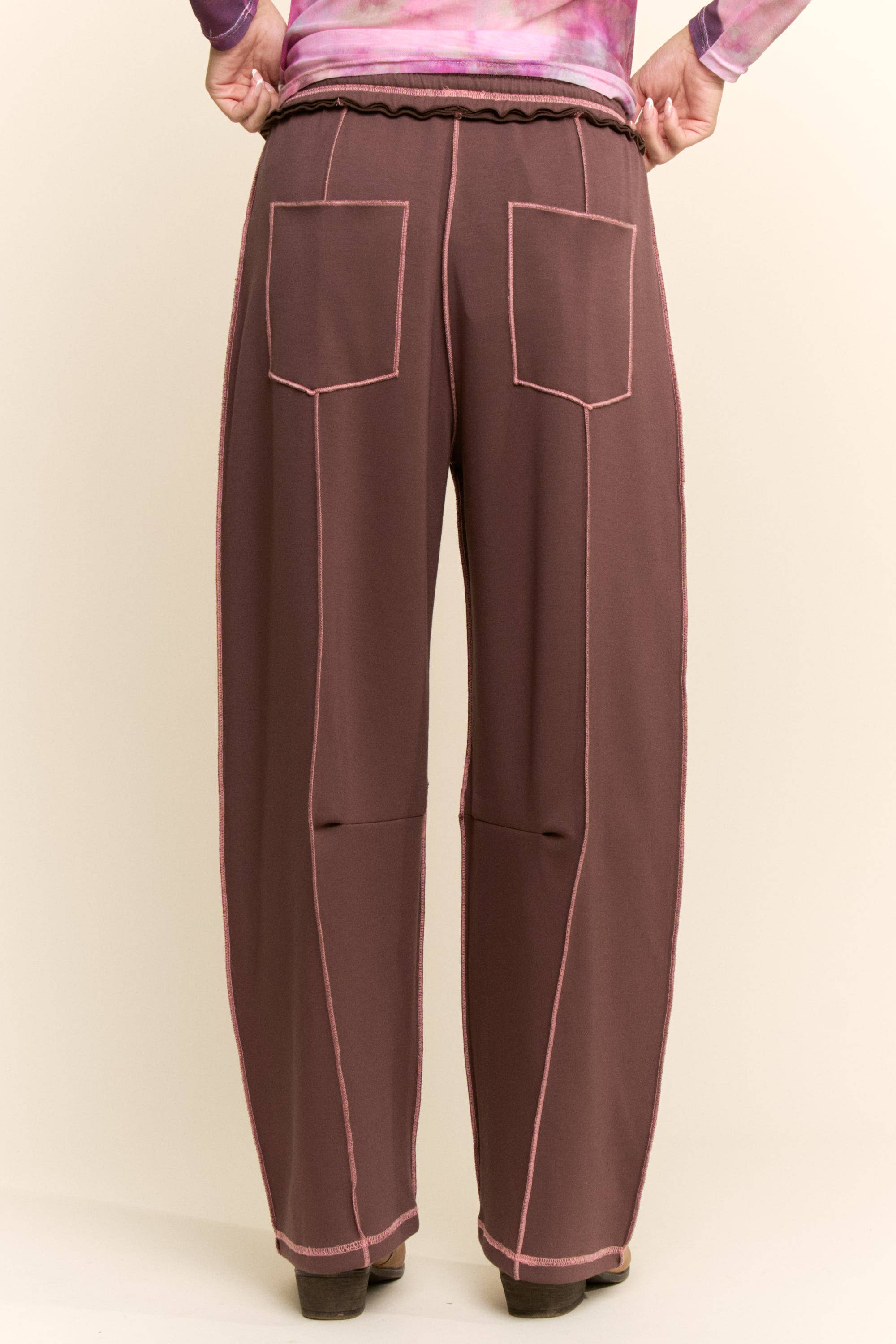 Mocha with Pink Trim Barrel Pants - Image 6
