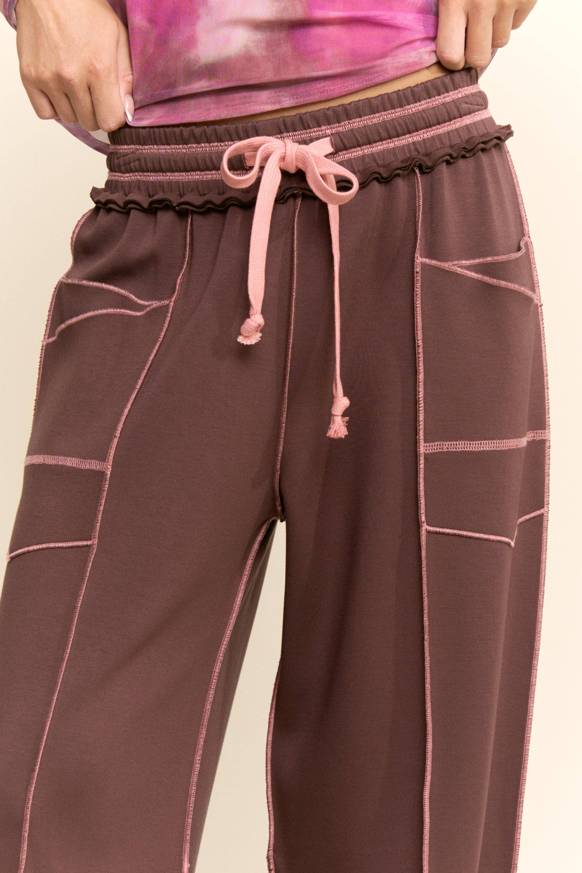 Mocha with Pink Trim Barrel Pants - Image 7